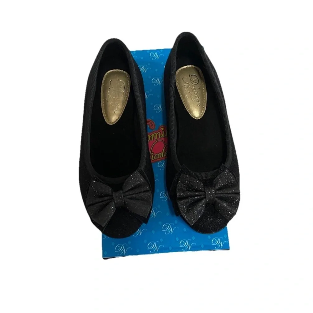 Dominique Nicole Size 11 Black Sparkly Bow Ballet Girls Flats Shoe Brand New NWT